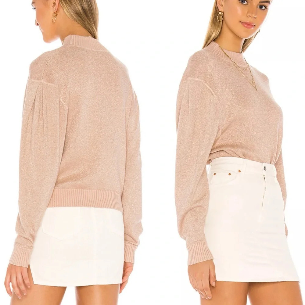 Free People Starry Night Shimmer Sweater Pullover Cream Metallic Holiday Party M - Picture 2 of 9